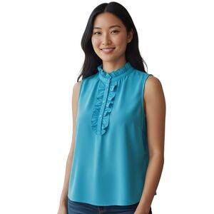 J. Crew Bright Blue Ruffle Sleeveless Blouse